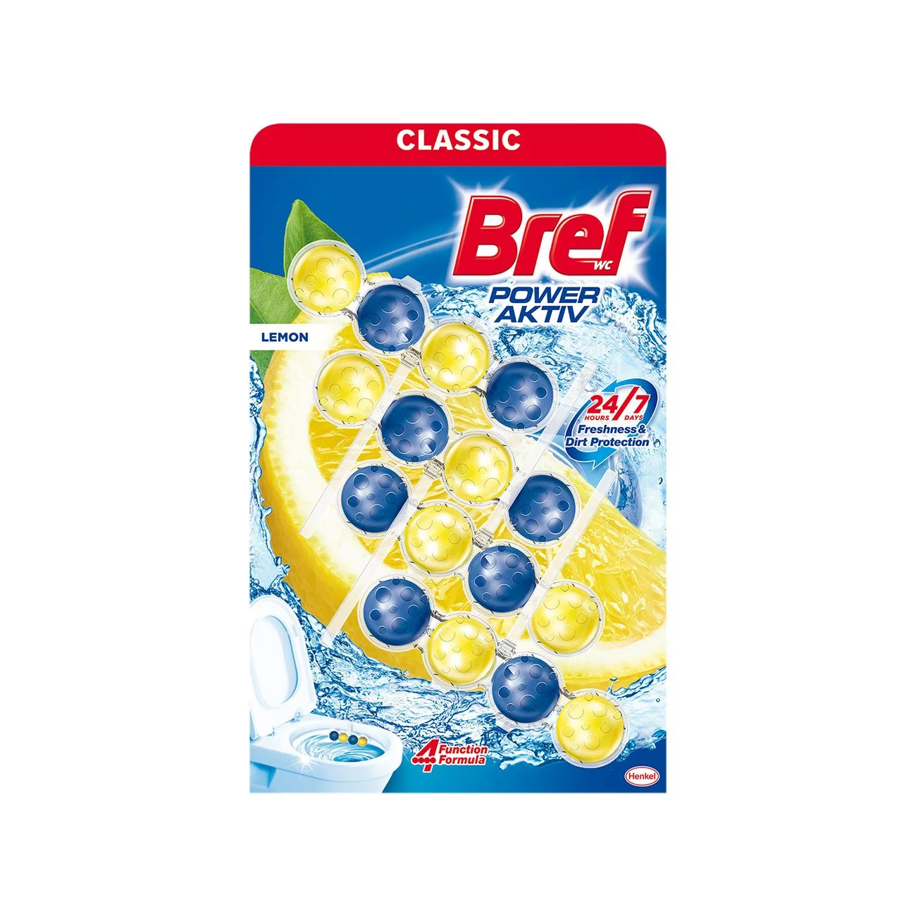 Ароматизатор за тоалетна Bref Power Aktiv, лимон, 4 х 50 g
