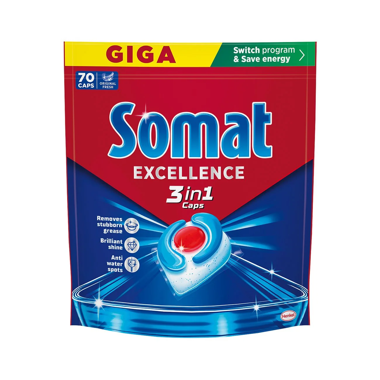 Таблетки за съдомиялна Somat Giga Excellence, 3 в 1, 70 броя