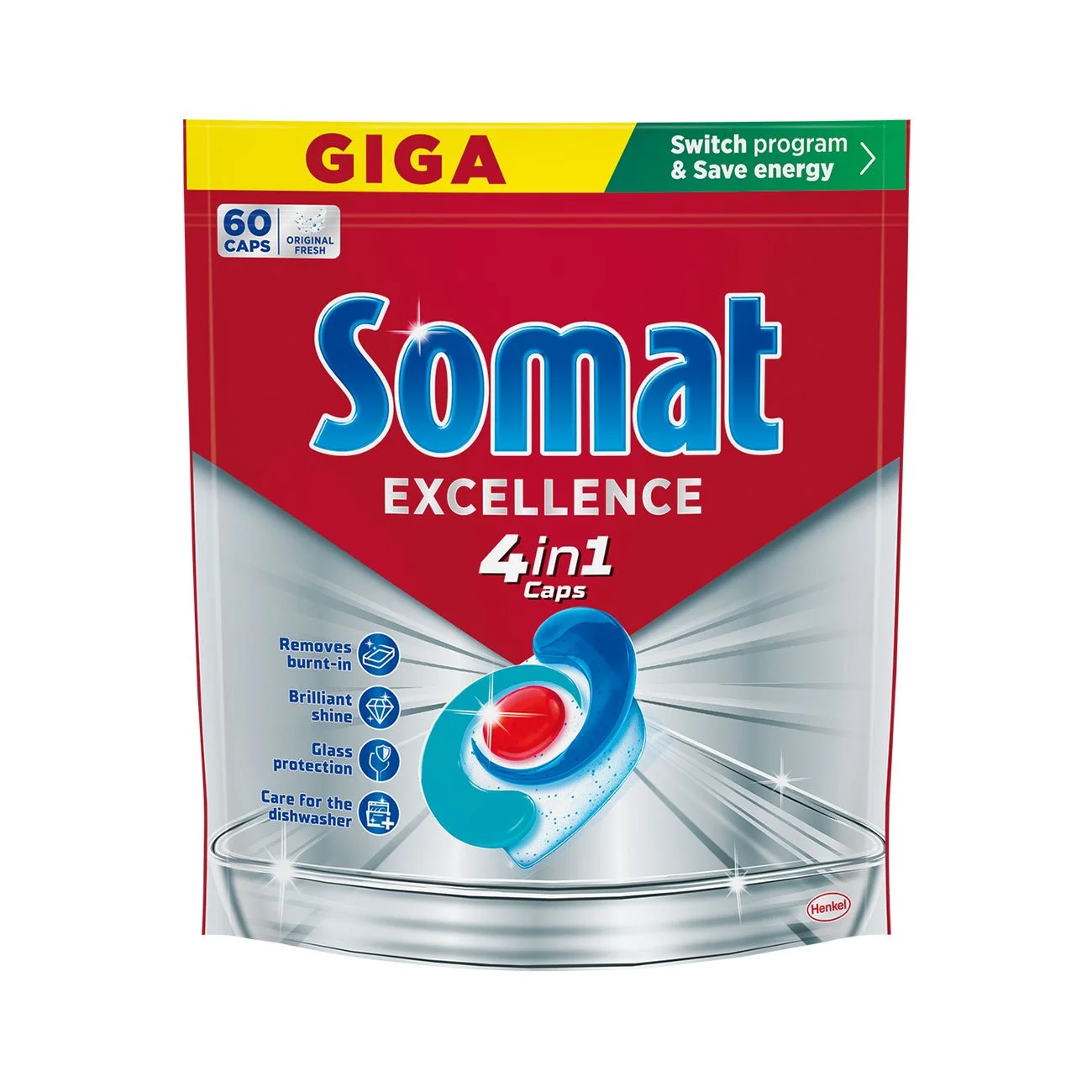 Таблетки за съдомиялна Somat Giga Excellence, 4 в 1, 60 броя