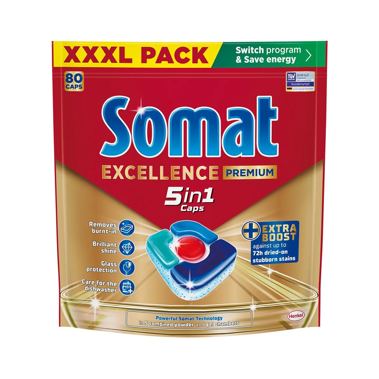Таблетки за съдомиялна Somat XXXL Excellence, 5 в 1, 80 броя
