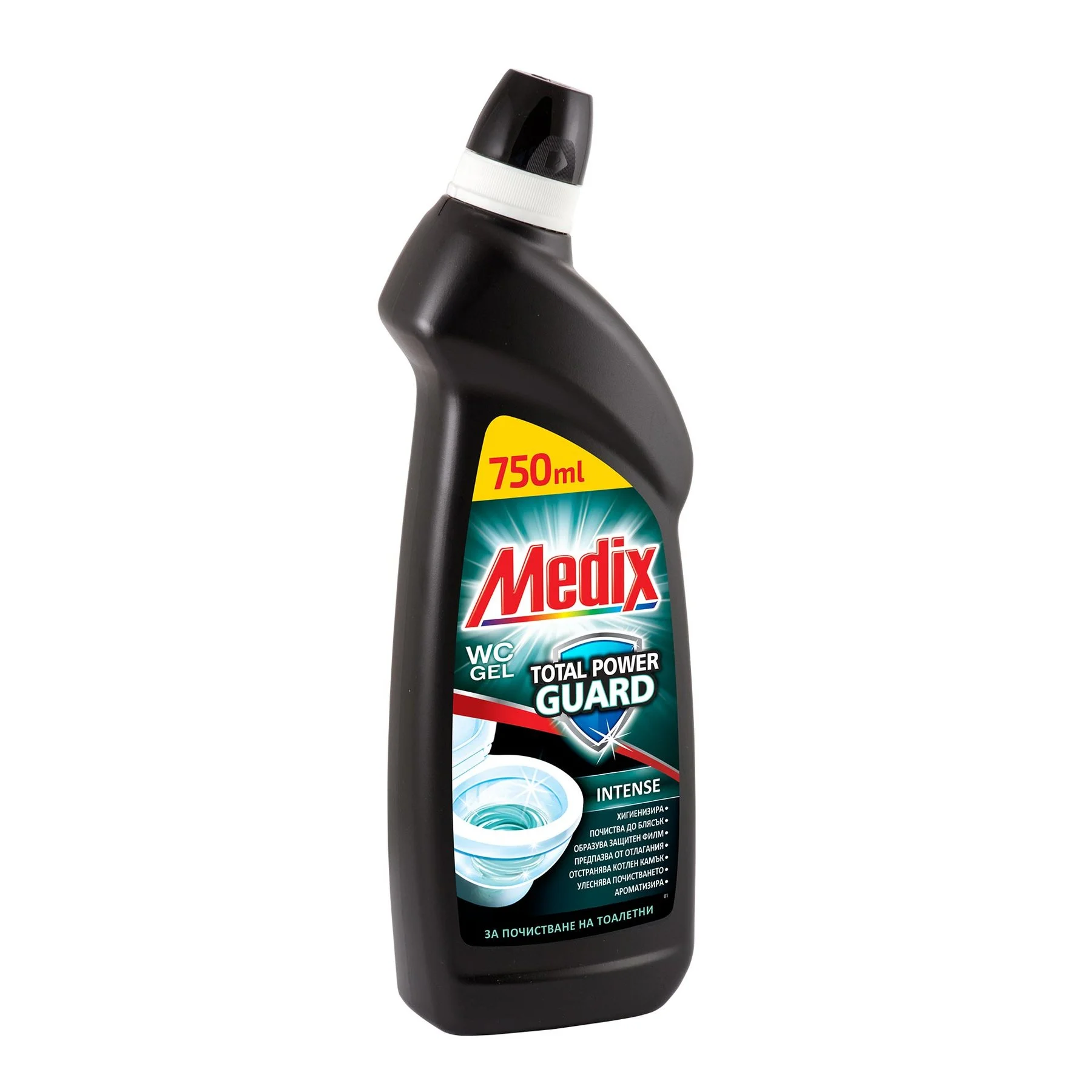 Препарат за почистване на тоалетни Medix Total Power Guard Intense, гел, черен, 750 ml