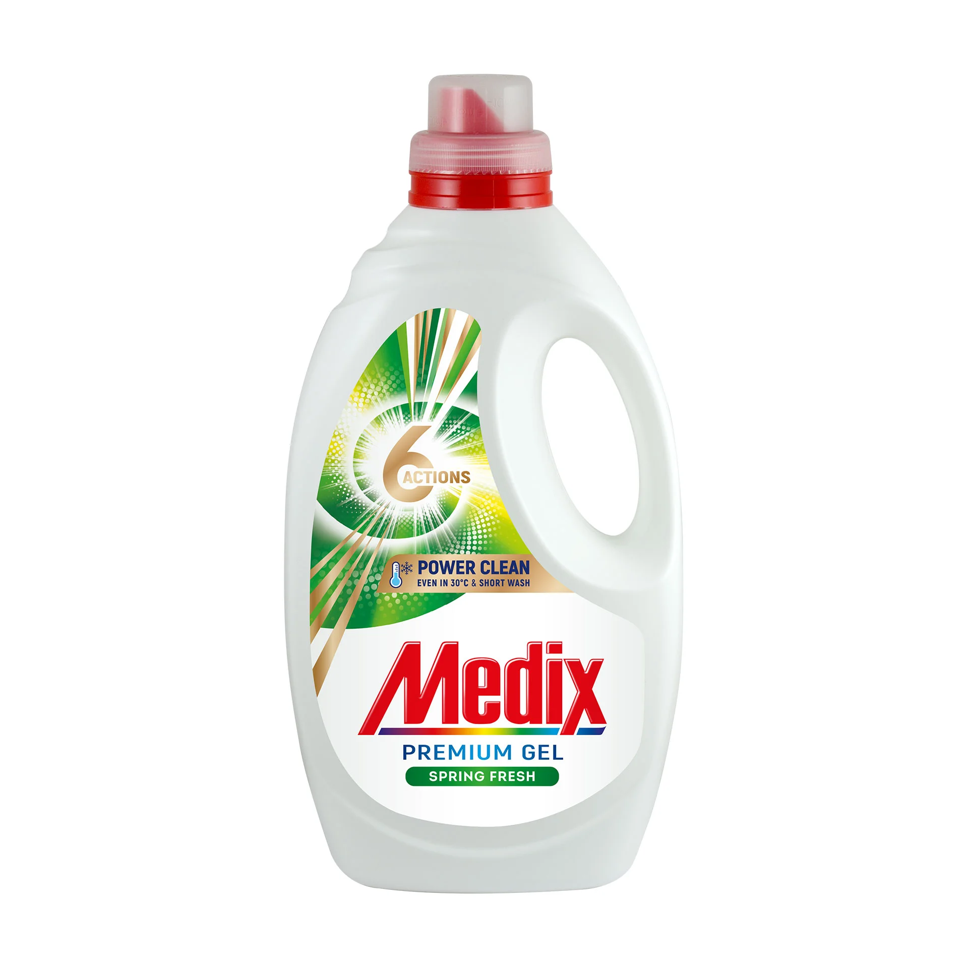 Перилен препарат Medix 6 Actions Spring Fresh, течен, за бяло и цветно пране, 1.08 L, за 27 пранета
