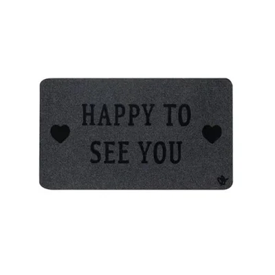 Изтривалка Olivo Zeus - Happy to see you, 100% полиестер, 40 х 70 cm, сива