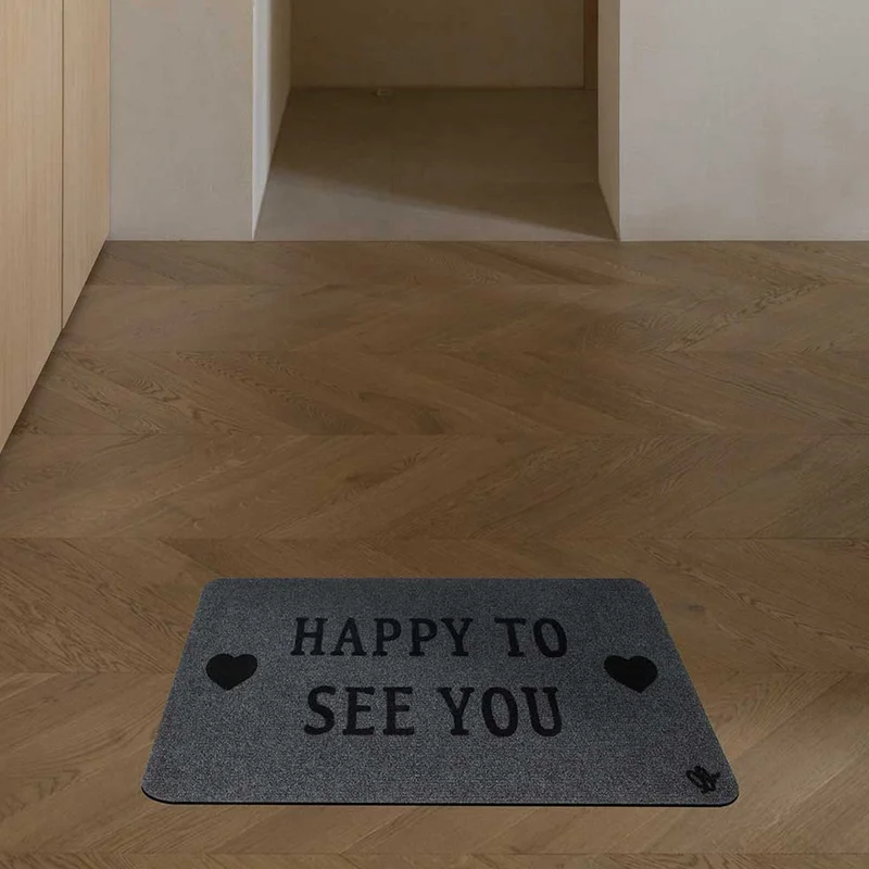 Изтривалка Olivo Zeus - Happy to see you, 100% полиестер, 40 х 70 cm, сива