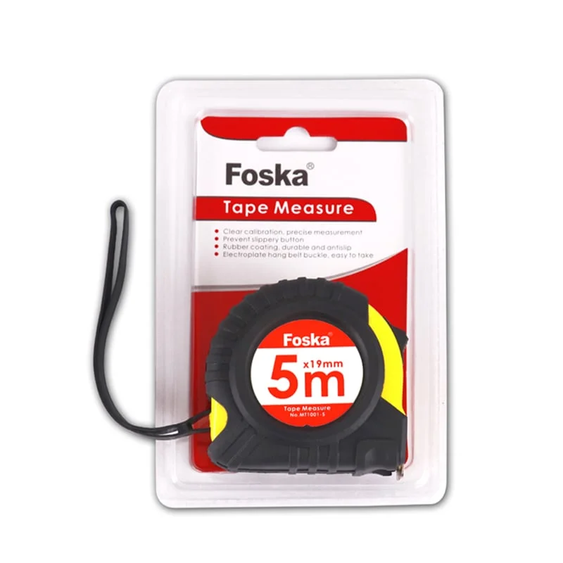 Ролетка Foska, гумирана, 5 m, черно-жълта