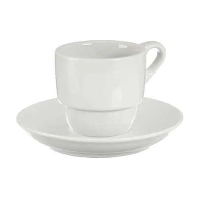 Чаша за кафе Vessia, с чиния, порцеланова, 200 ml, бяла, 6 броя