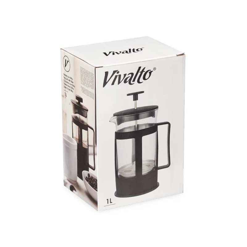 Кана за чай Vivalto, с преса, стъклена, 1 L, черна
