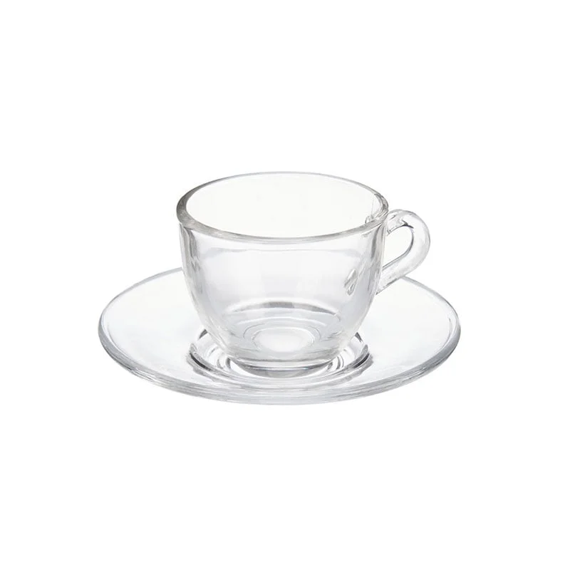 Чаша за кафе Vivalto, с чинийка, стъклена, 85 ml, 6 броя