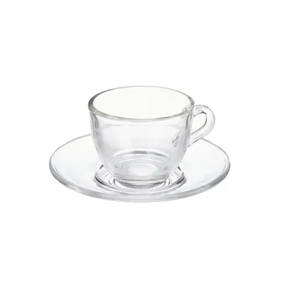 Чаша за кафе Vivalto, с чинийка, стъклена, 85 ml, 6 броя