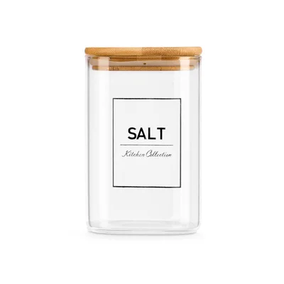 Буркан Vivalto, боросиликатно стъкло, с бамбуков капак, надпис сол, 1.2 L