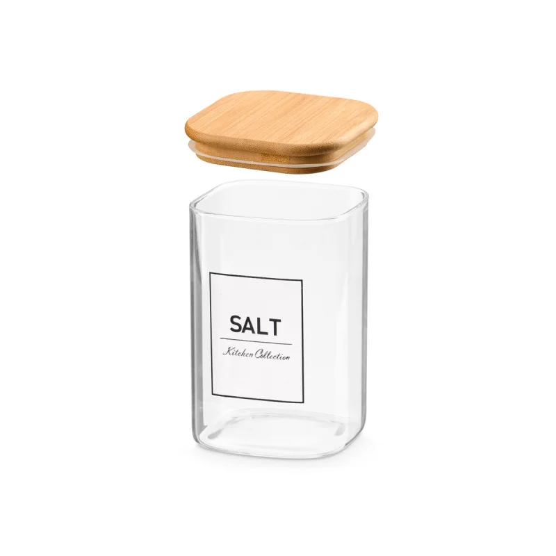 Буркан Vivalto, боросиликатно стъкло, с бамбуков капак, надпис сол, 1.2 L