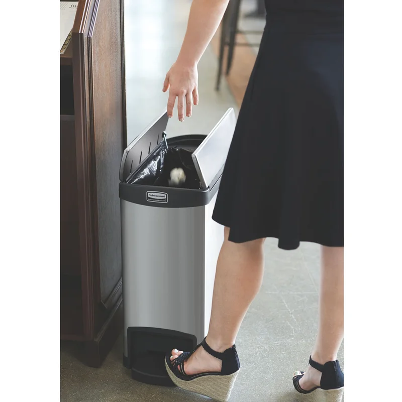 Кош Rubbermaid Slim Jim End, метален, 30 L, черен, 54.94 x 25.65 x 58.78 cm