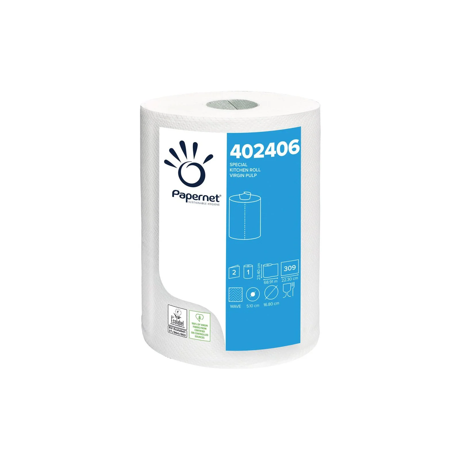 Кухненска ролка Papernet Special Centrefeed, двупластова, 309 къса, 69 m, 700 g