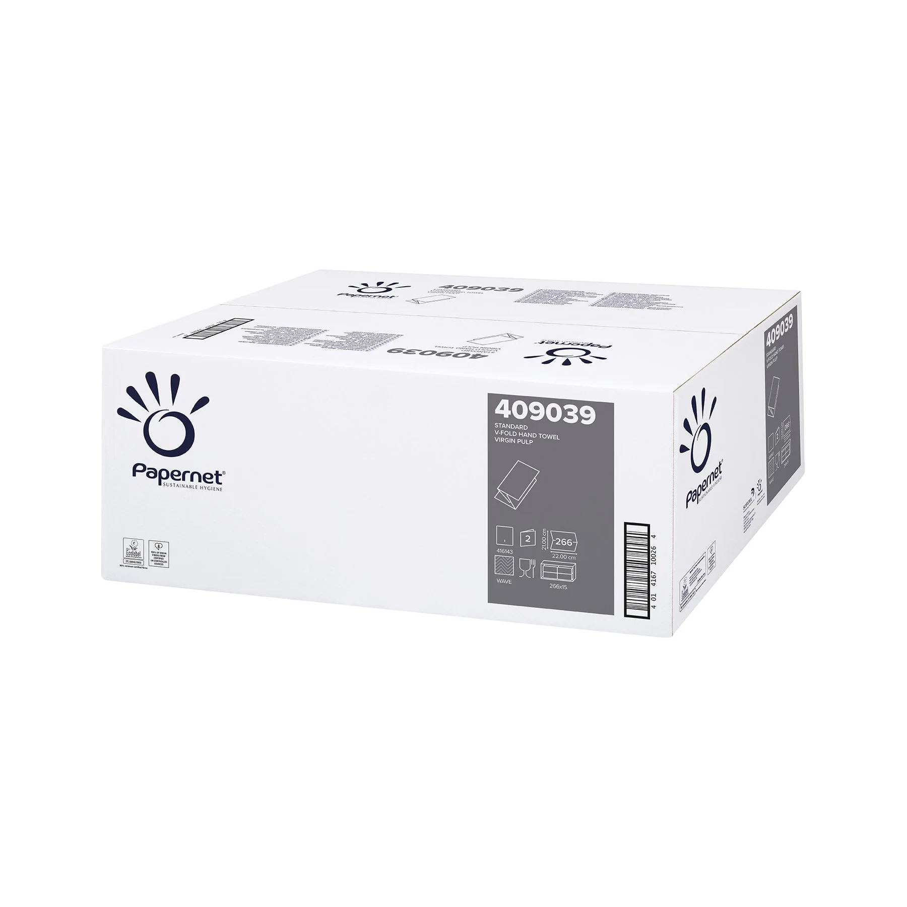 Кърпи за ръце Papernet Standard, V-сгъвка, двупластови, 22 x 21 cm, 266 къса, 15 броя