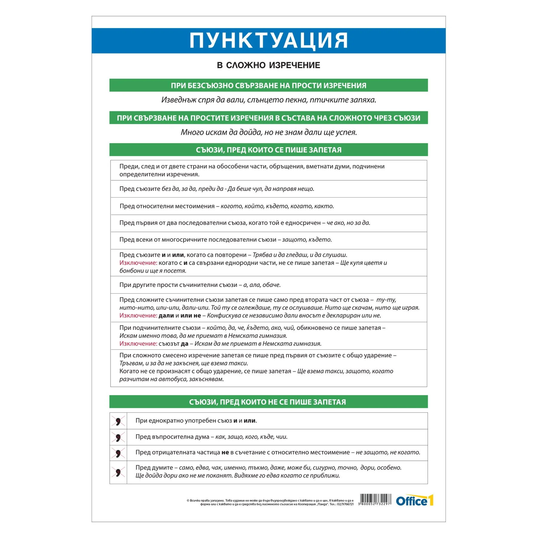 Office 1 Ученическо табло ''Пунктуация в сложно изречение'', 70 x 100 cm