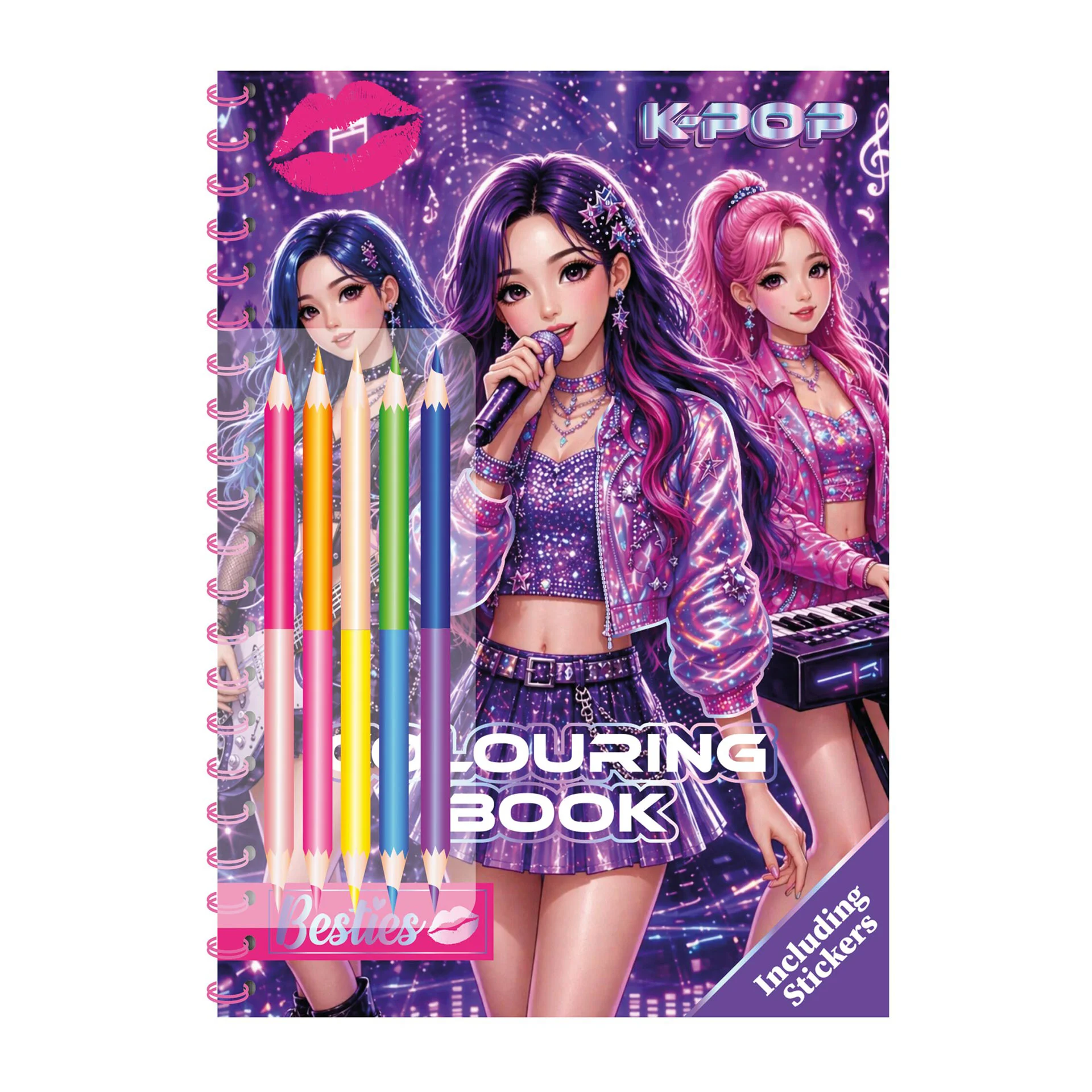 Moxy Книжка за оцветяване K-Pop, с 5 двойни молива