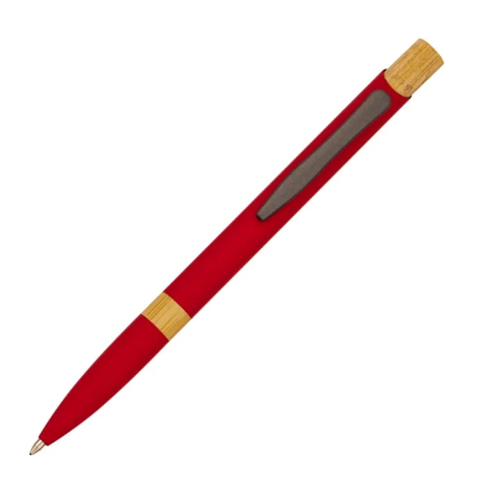 Office 1 Химикалка Adept, метална, гумирана, бамбуков топ, червена