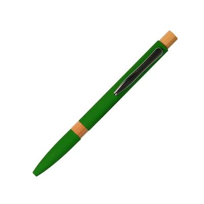 Office 1 Химикалка Mentor, метална, гумирана, бамбуков топ, зелена