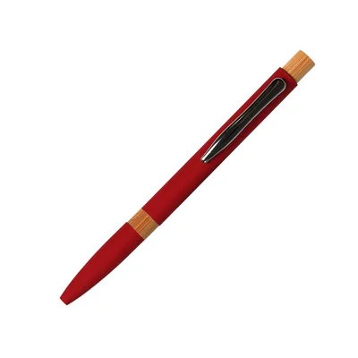 Office 1 Химикалка Mentor, метална, гумирана, бамбуков топ, червена