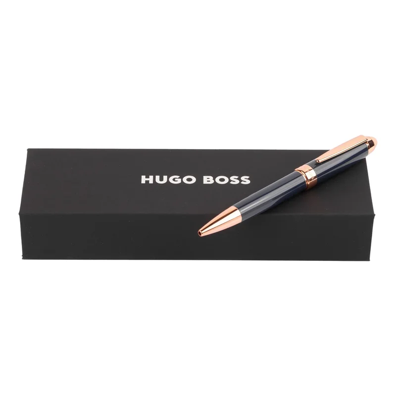 Hugo Boss Химикалка Icon, в кутия, синя, със златисто-розови елементи