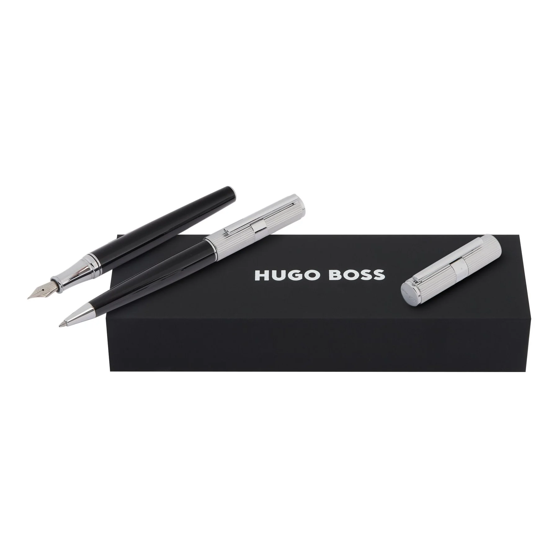 Hugo Boss Комплект писалка и химикалка Formation Line, в кутия, сребристо-черни