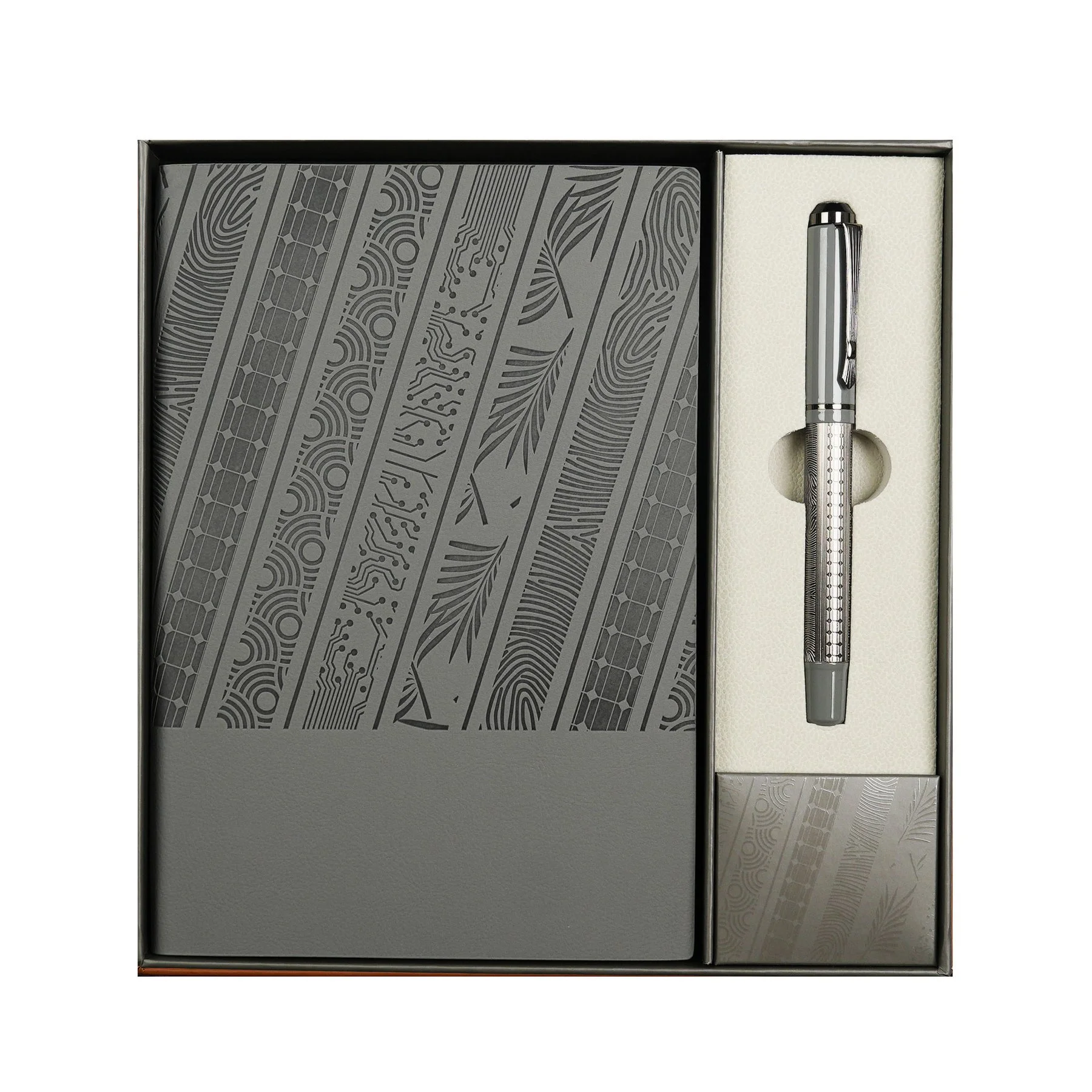 Office 1 Комплект тефтер и химикалка Floral Gray, в кутия, сиви