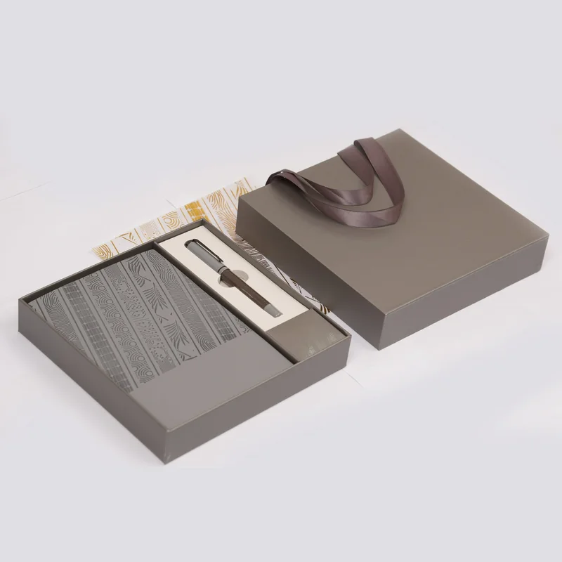 Office 1 Комплект тефтер и химикалка Floral Gray, в кутия, сиви