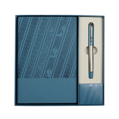 Office 1 Комплект тефтер и химикалка Floral Blue, в кутия, сини