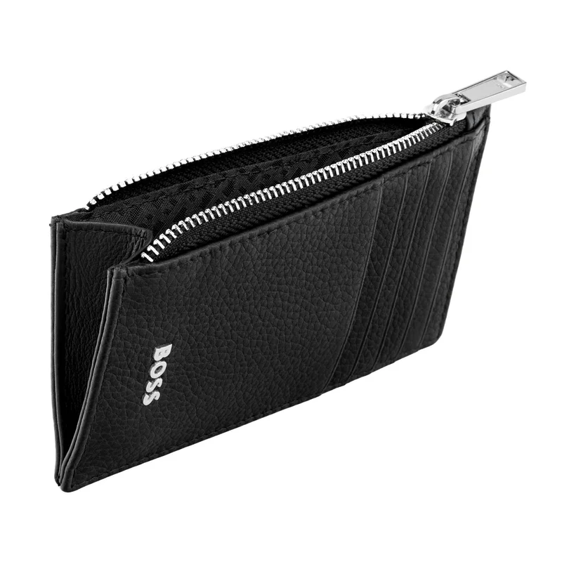Hugo Boss Калъф за карти Classic Grained, с 5 отделения, с цип, черен