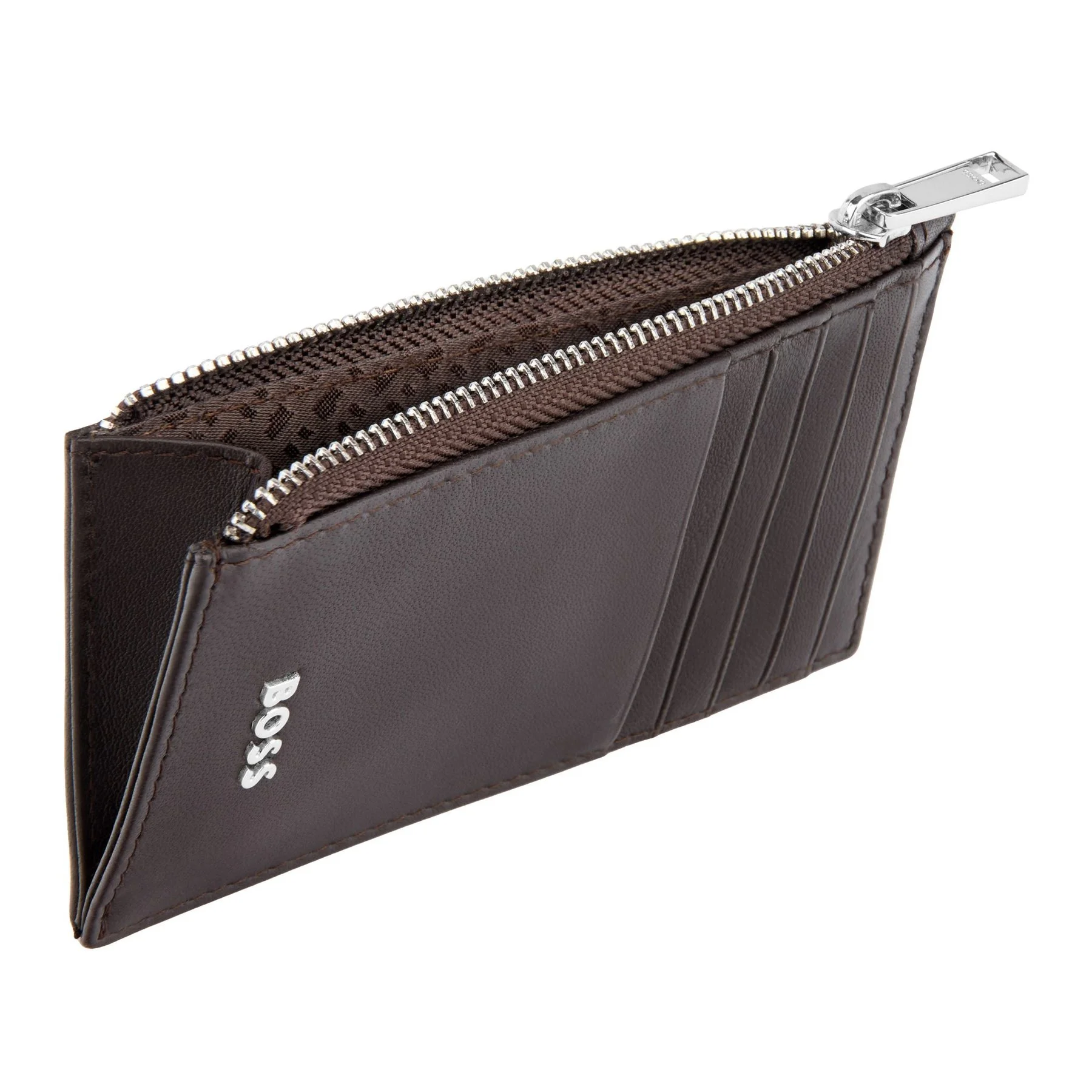 Hugo Boss Калъф за карти Classic Smooth, с 5 отделения, с цип, кафяв