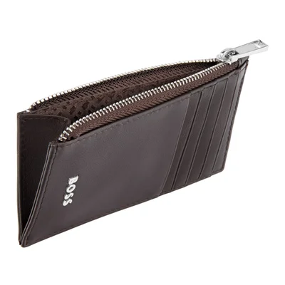 Hugo Boss Калъф за карти Classic Smooth, с 5 отделения, с цип, кафяв
