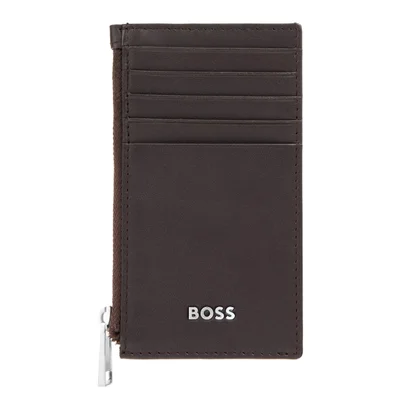 Hugo Boss Калъф за карти Classic Smooth, с 5 отделения, с цип, кафяв