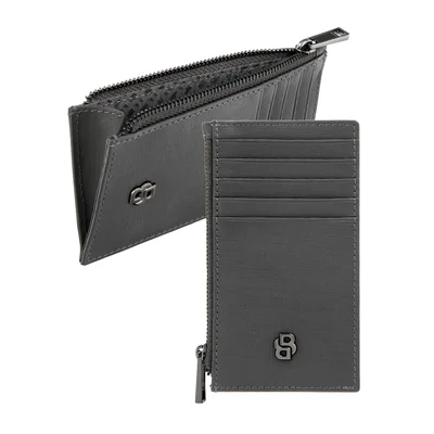 Hugo Boss Калъф за карти Saffiano, с 5 отделения, с цип, сив
