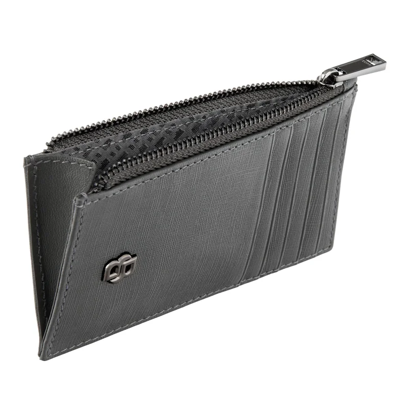 Hugo Boss Калъф за карти Saffiano, с 5 отделения, с цип, сив
