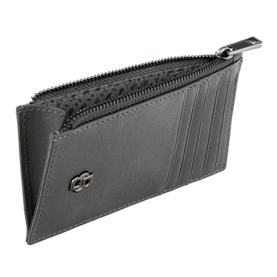 Hugo Boss Калъф за карти Saffiano, с 5 отделения, с цип, сив