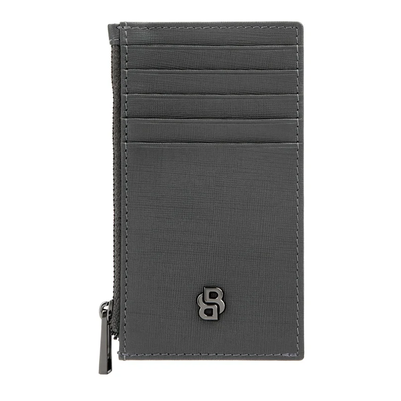 Hugo Boss Калъф за карти Saffiano, с 5 отделения, с цип, сив
