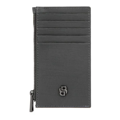 Hugo Boss Калъф за карти Saffiano, с 5 отделения, с цип, сив