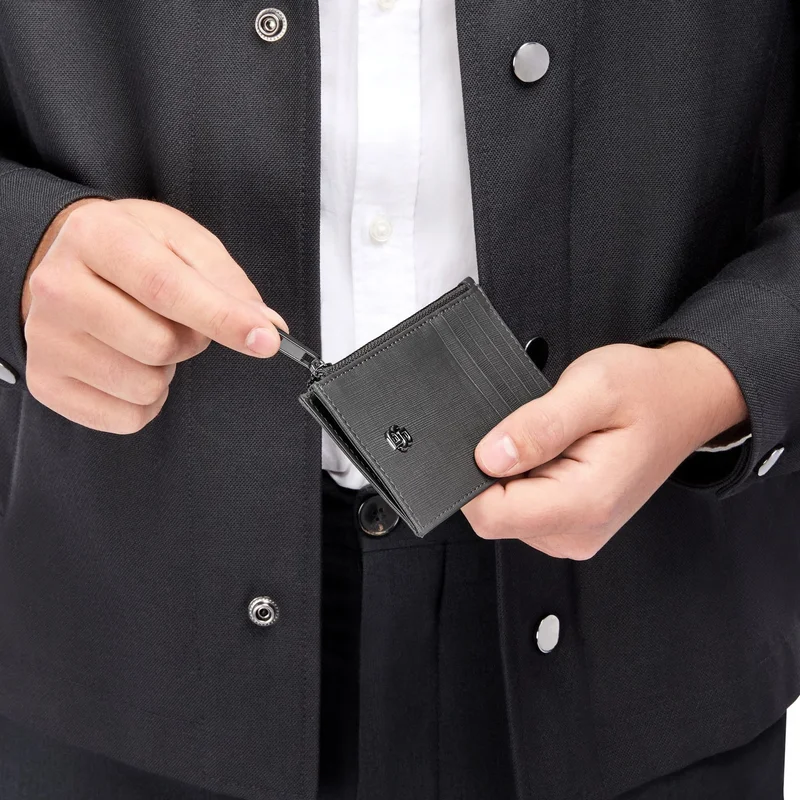 Hugo Boss Калъф за карти Saffiano, с 5 отделения, с цип, сив