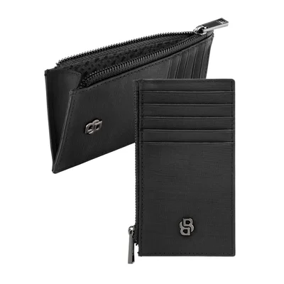 Hugo Boss Калъф за карти Saffiano, с 5 отделения, с цип, черен