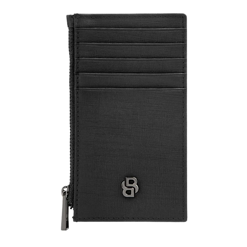 Hugo Boss Калъф за карти Saffiano, с 5 отделения, с цип, черен