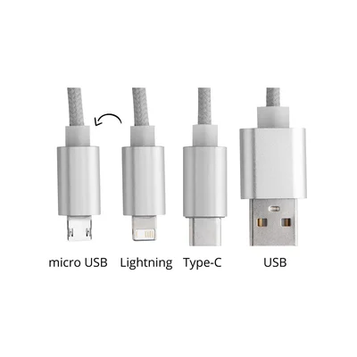Cool Кабел 3 в 1 USB Scolt, Lightning, micro USB и USB type C, сребрист