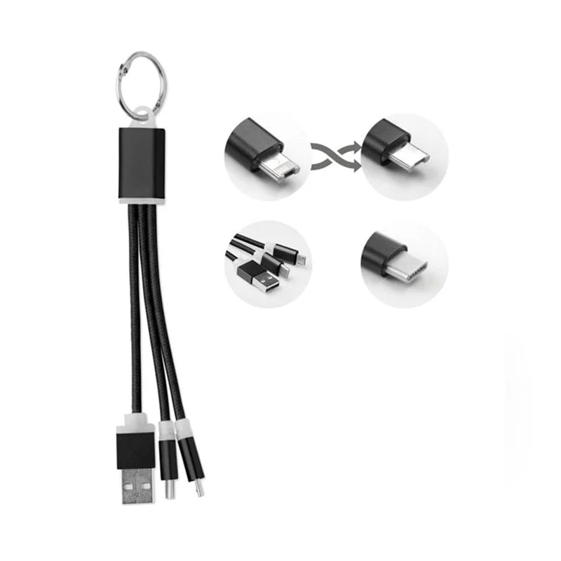 More Than Gifts Кабел за зареждане Rizo, USB, Micro USB, USB Type-C, черен