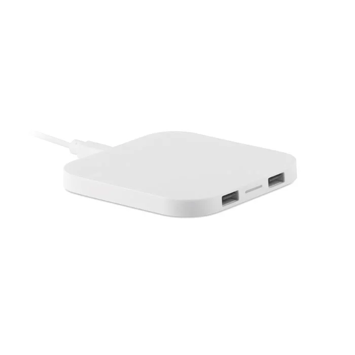 More Than Gifts Безжично зарядно Unipad, с USB хъб 2.0, 2 порта, 5 W, бяло