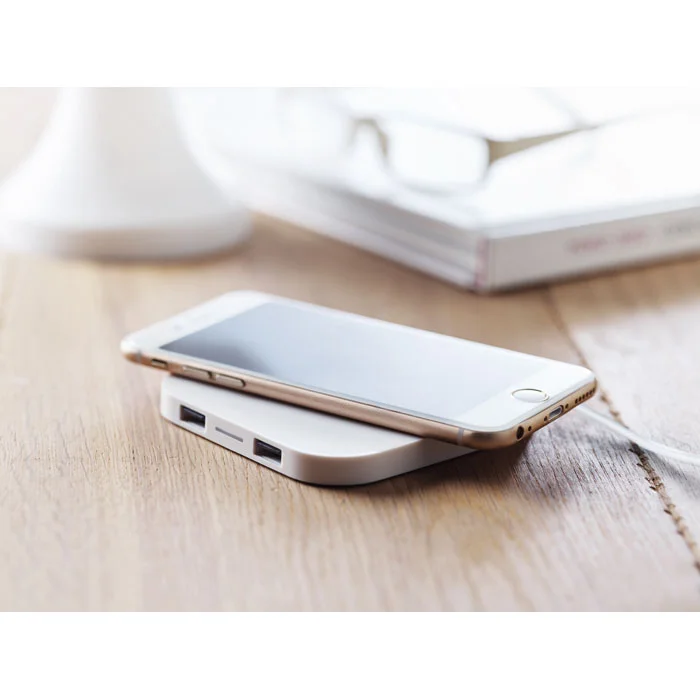 More Than Gifts Безжично зарядно Unipad, с USB хъб 2.0, 2 порта, 5 W, бяло