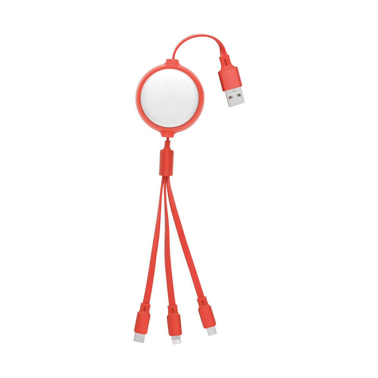 TOPS Кабел за зареждане, USB, с ретрактор и 3 конектора, 1 m, червен