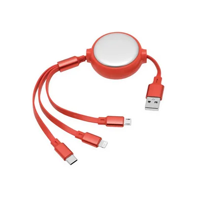 TOPS Кабел за зареждане, USB, с ретрактор и 3 конектора, 1 m, червен