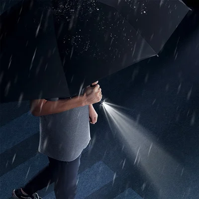 Office 1 Чадър Flashlight, автоматичен, диаметър 102 cm, дръжка-фенер, червен