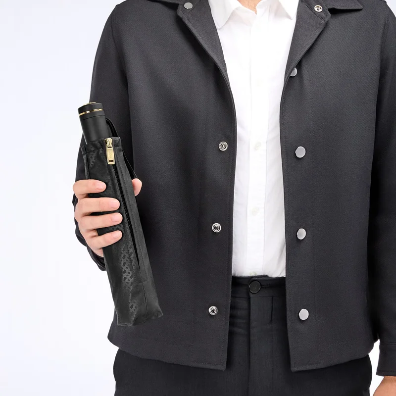 Hugo Boss Чадър Pocket Double B, сгъваем, черно-златист