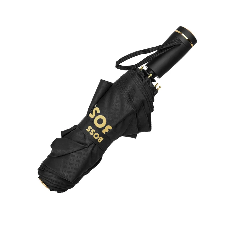 Hugo Boss Чадър Pocket Double B, сгъваем, черно-златист