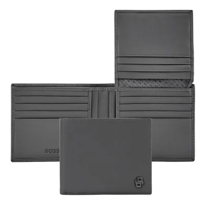 Hugo Boss Портфейл за карти Saffiano Double B, с капак, сив